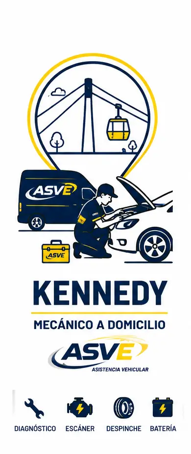 Servicio de mecánico a domicilio de ASVE atendiendo un vehículo con falla mecánica en la localidad de Kennedy, Bogotá.