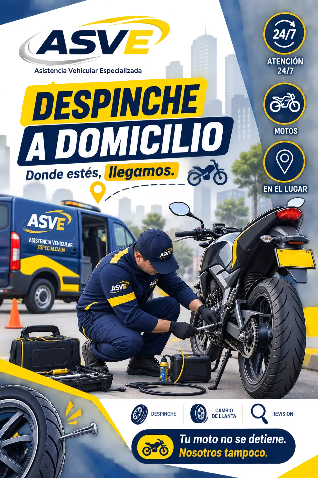 Despinche a domicilio para motos en Bogotá con asistencia vehicular ASVE
