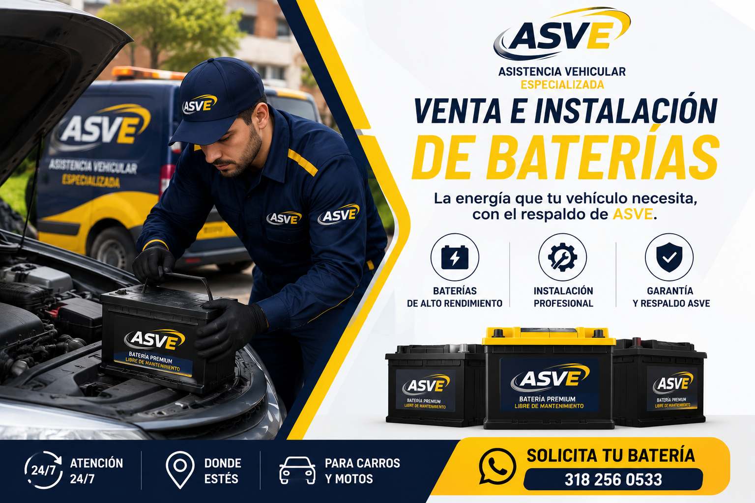 Venta y cambio de batería para carros y motos a domicilio con ASVE