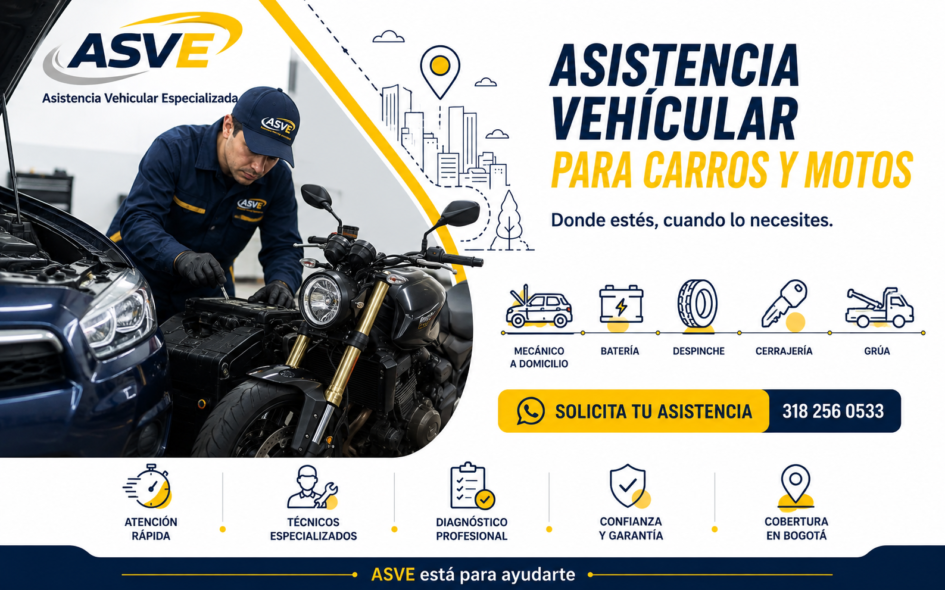 Asistencia vehicular para carros y motos en Bogotá ofrecida por ASVE
