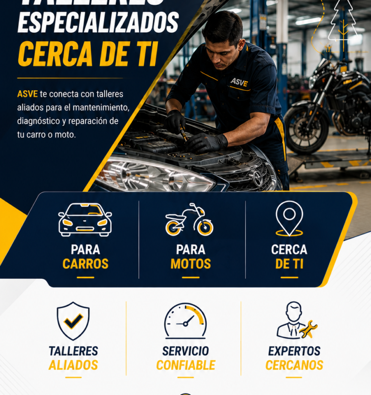 Taller aliado ASVE para mantenimiento y reparación de carros y motos