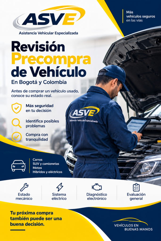 Revisión precompra de vehículo en Bogotá con evaluación mecánica, eléctrica y electrónica ASVE